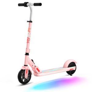 ANHAO Kids Electric Scooter, Ages 6-12, Foldable with Rainbow Lights, 3 Speeds, Pink