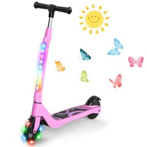 SISIGAD Kids Electric Scooter, 6-12 Years, 6 Miles Range, Adjustable Height, LED Lights & Flash Wheels