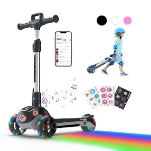 Electric Scooter for Kids Ages 3-8 with Bluetooth Speaker, LED Wheels, Thumb Accelerator, Adjustable Height - Foldable for Girls/Boys
