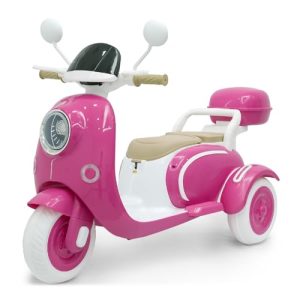 Girls' 12V Electric Motorcycle, 2 Seats with Storage, Stable 3-Wheel, Rose (Dual Motor)