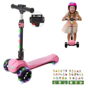 3-Wheel Electric Scooter for Kids, LCD Display, Colorful Lights, Adjustable Height, 5MPH, Foldable