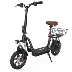 iScooter Electric Scooter: 37 Miles Range, 28 MPH Top Speed, Adjustable Seat & Handlebar, Pneumatic Tires, Basket