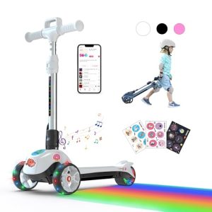 iScooter IK2 Electric Scooter for Kids, Bluetooth Music, LED Wheels, Adjustable Height, Foldable