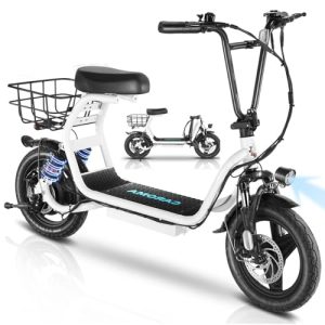 Adult Electric Scooter with Seat: 30 Miles Range, 20MPH Speed, Foldable, Basket & Shock Absorbing