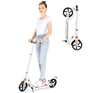 Caroma Large 8" PU Wheel Scooter, White, for Kids & Adults