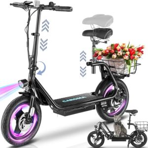 1200W Electric Scooter for Adults: 14 Tire, 500Wh Battery, 30Mile Range, 20MPH Top Speed, Adjustable with Seat & Basket