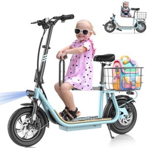 Electric Scooter with Seat for Adults, 12 Tires, 500Wh Battery, Up to 30 Miles & 20MPH, Foldable for Commuting with Child Seat